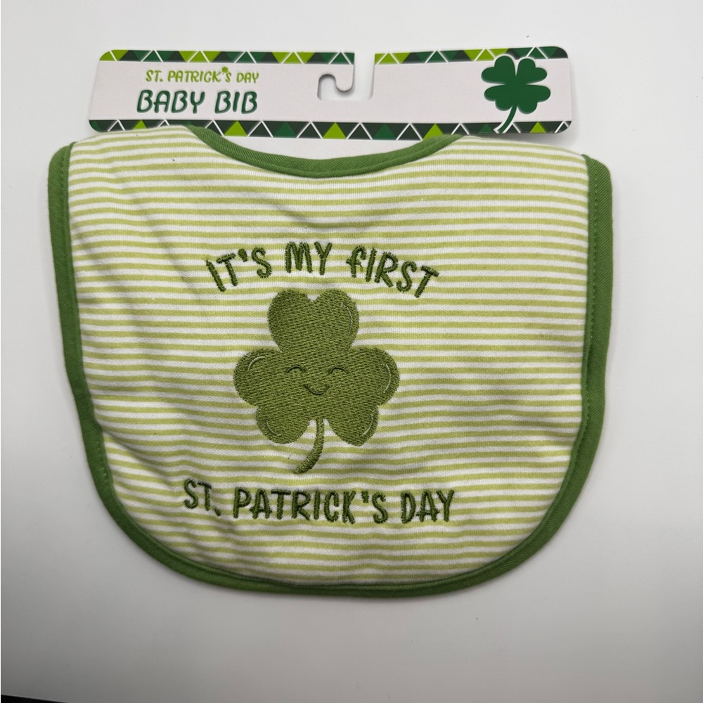 St. Patrick's Day Baby Bib - Green Stripe Shamrock